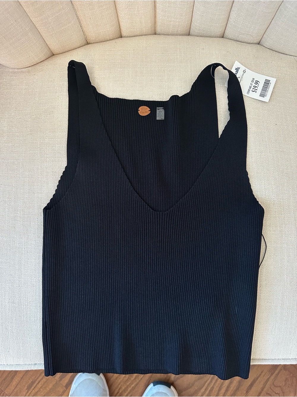 Free People Black Ribbed V-Neck Tank